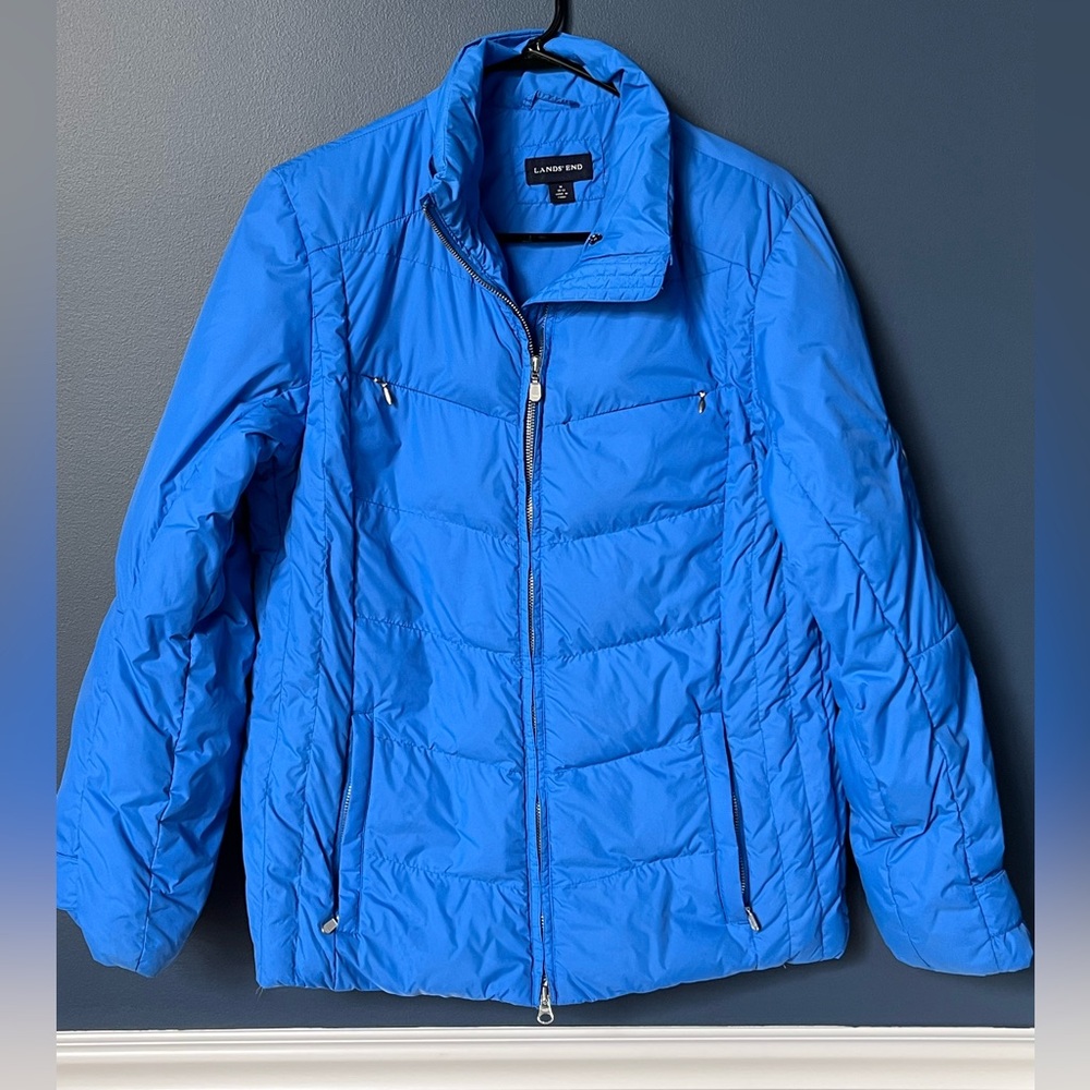 Lands End Girls Coat  Medium 10/12 Blue Puffer